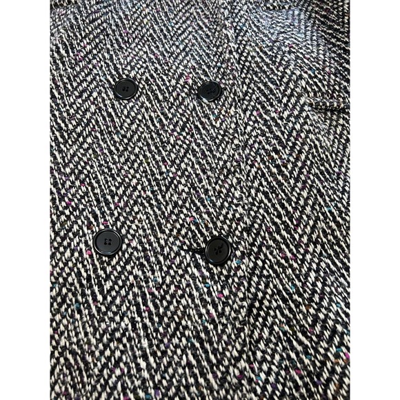 Vintage 80s British Lion Wool Trench Coat Black/White Womens Size 8 Herringbone - Picture 8 of 16